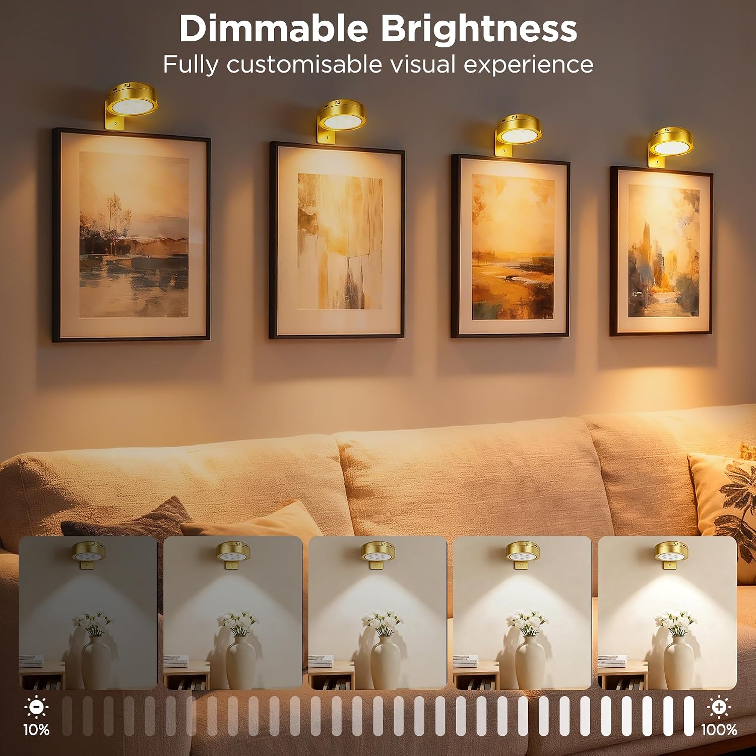 Thumbnail 2 de sooogd 6-Pack Rechargeable Picture Lights, Gold, Dimmable with Remote
