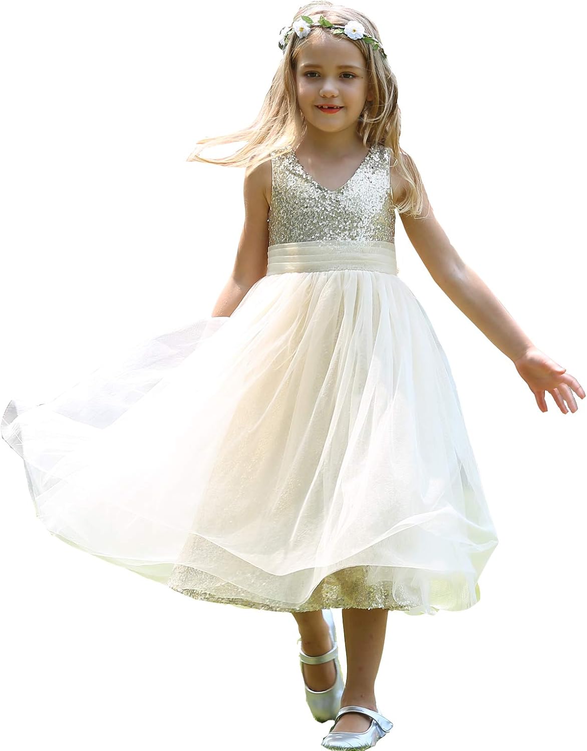 Detalle de Bow Dream Flower Girl's Dress Sequins Tulle