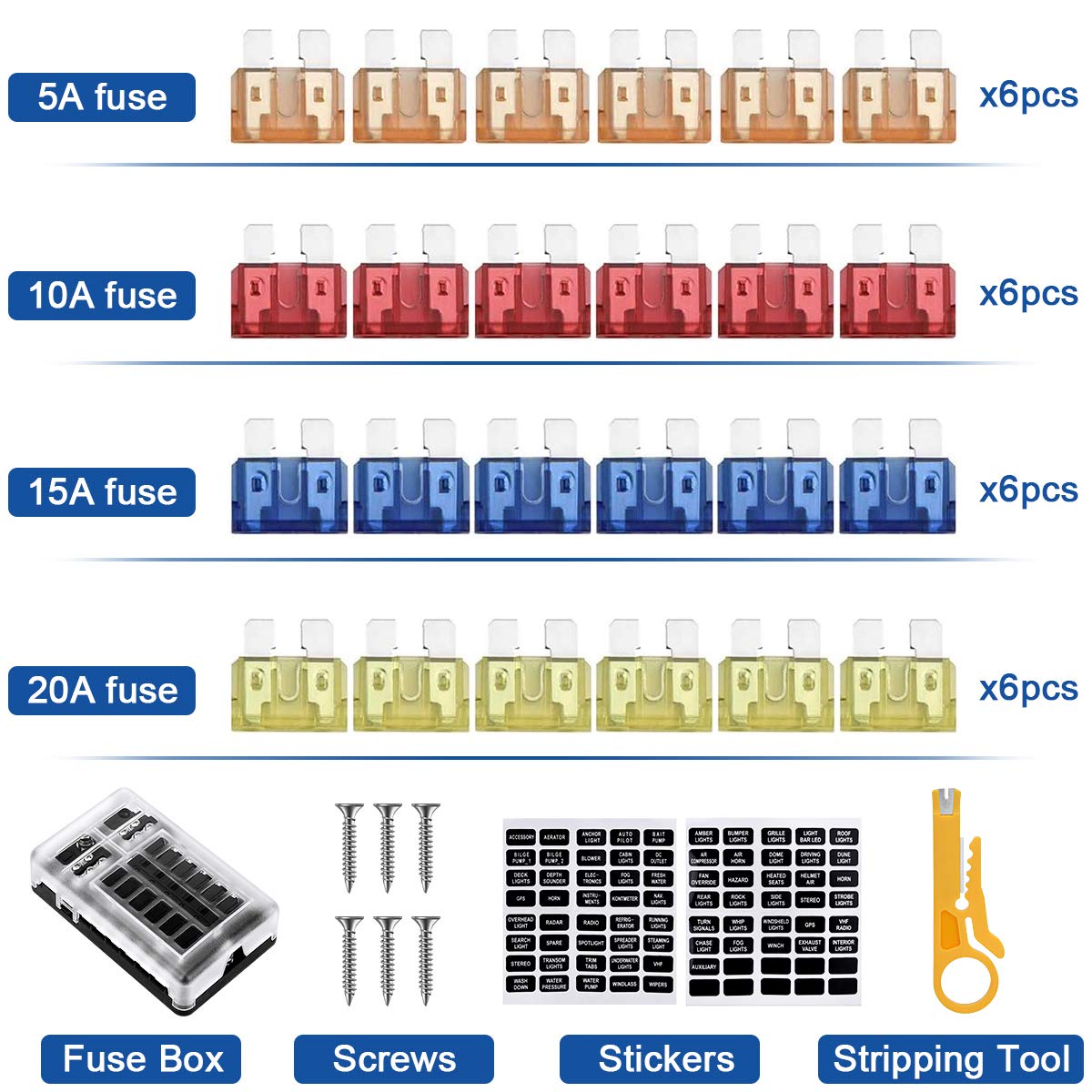 Thumbnail 4 de 12-Fach KFZ-Sicherungshalter KFZ 12V ATO Sicherungskasten mit LED-Anzeige & Schutzabdeckung (inkl. 24 Sicherungen)
