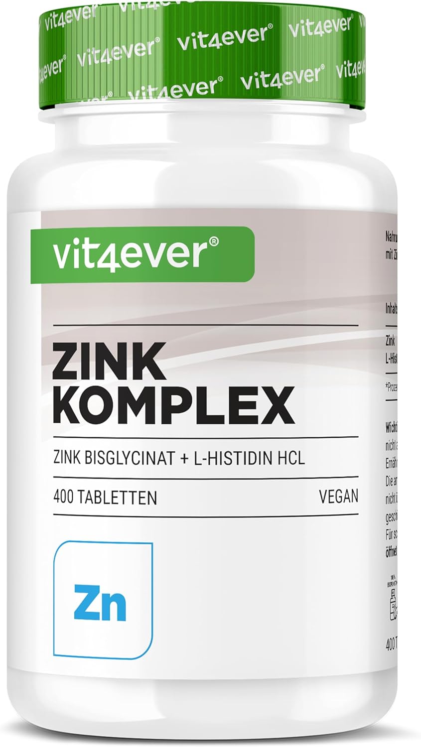 Detalle de Zink 25 mg (Albion Zinkbisglycinat) + L-Histidin – 400 Tabletten Premium