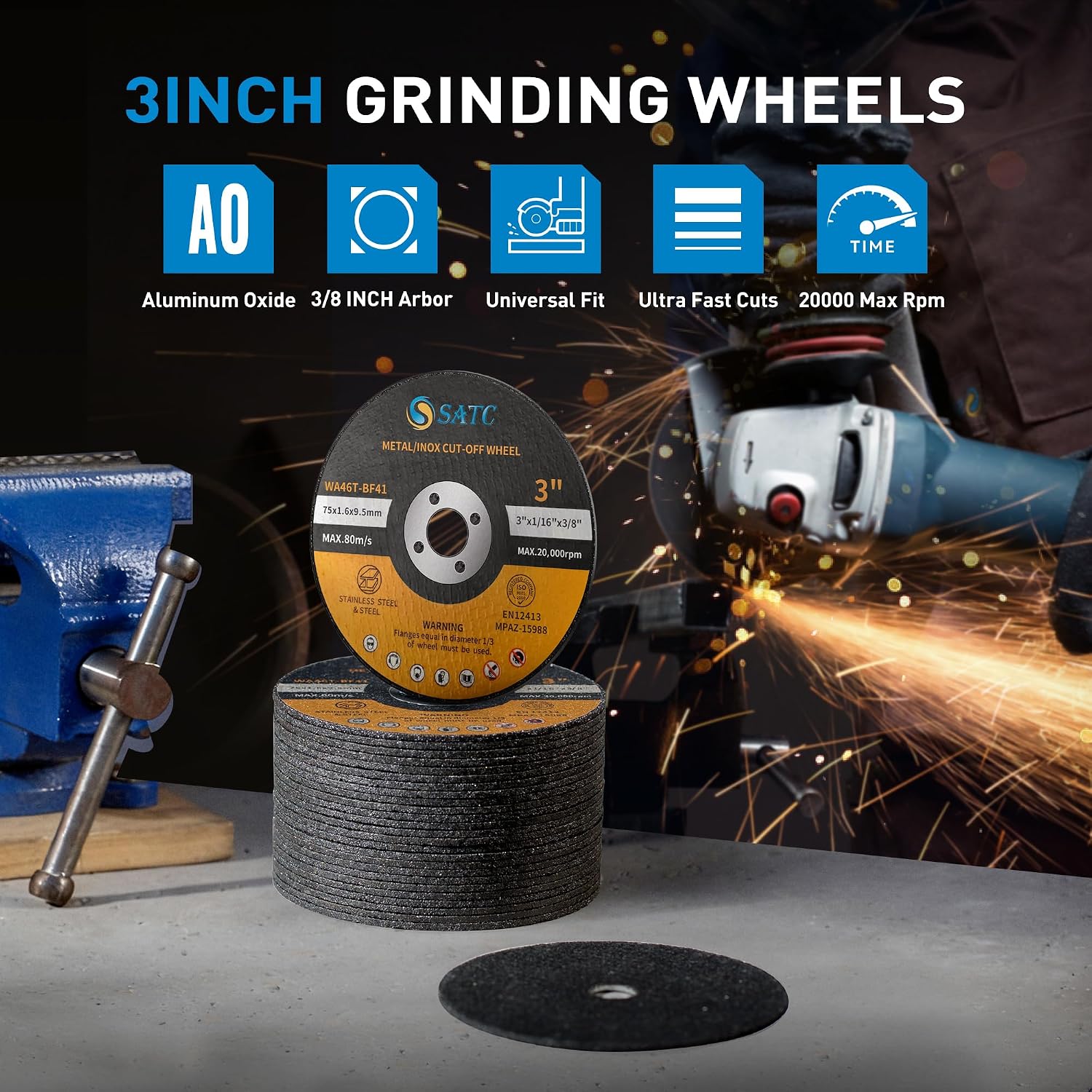 Thumbnail 6 de S SATC 3-Inch Cut-Off Wheels, 1/16-Inch Thick, 25-Pack, Aluminum Oxide