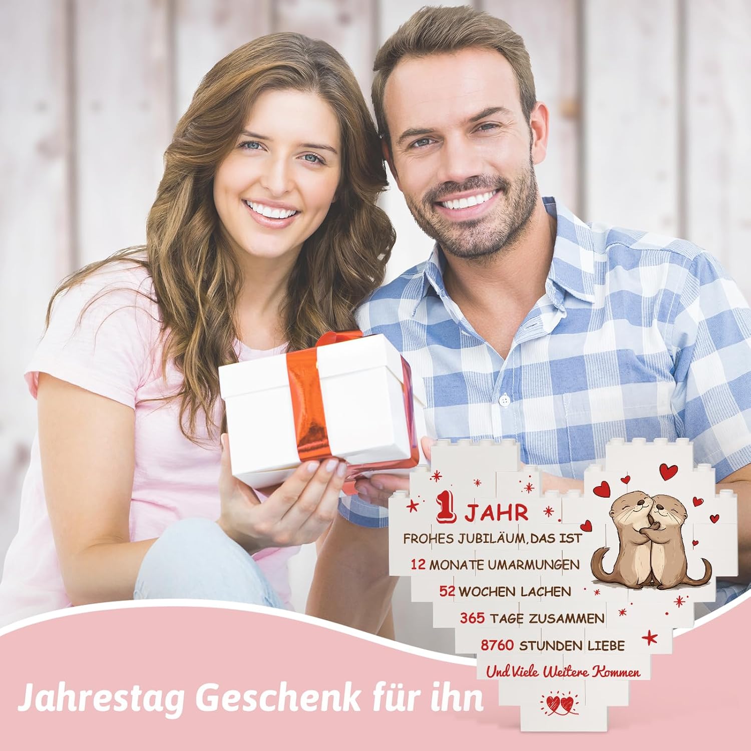 Detalle 2 de Greatabox 1. Jahrestag – Herzförmige Deko mit personalisiertem Datum und Botschaft