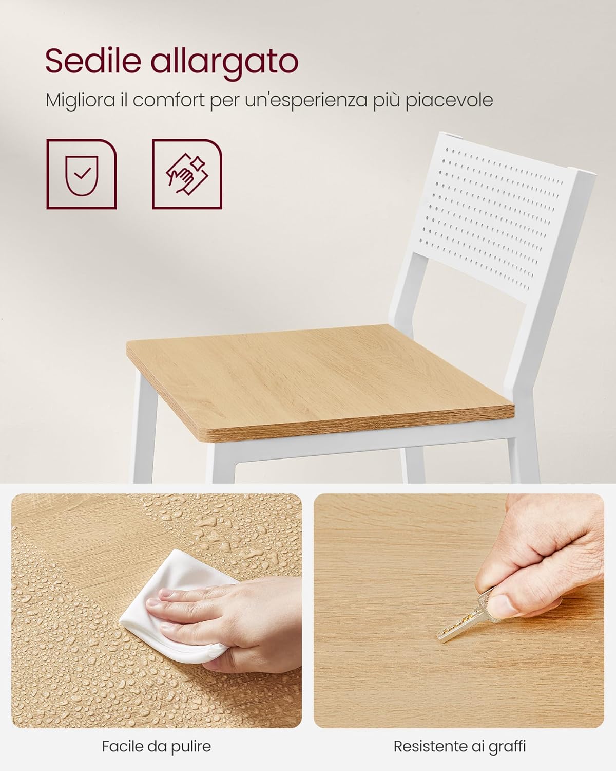 Detalle de VASAGLE Sgabelli Cucina, Set da 2 – Sgabelli da Bar alti in stile industriale beige rovere bianco LBC070W09
