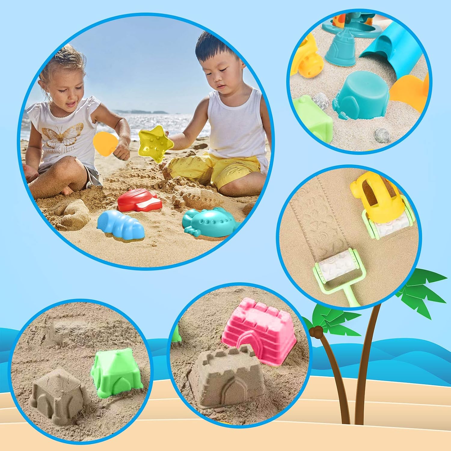Thumbnail 4 de GOLDGE Sandspielzeug Set – 29tlg. buntes Strandspielzeug mit Eimern, Formen und Netzbeutel