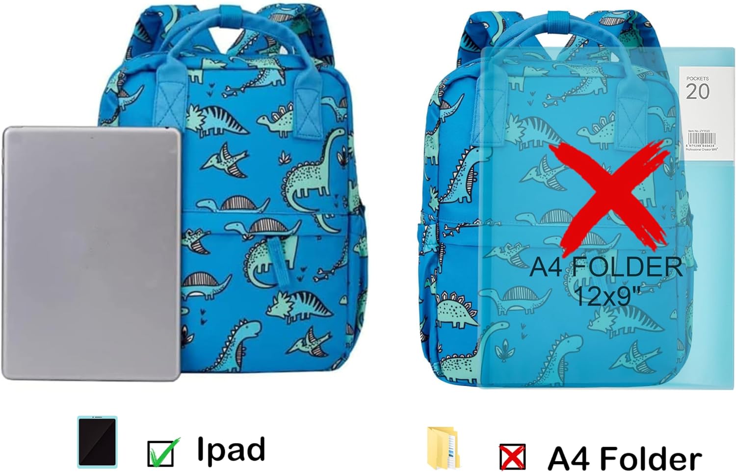 Detalle 2 de KingCheer Toddler Backpack & Rucksack (12in, Blue Dinosaur) for Preschool to Travel
