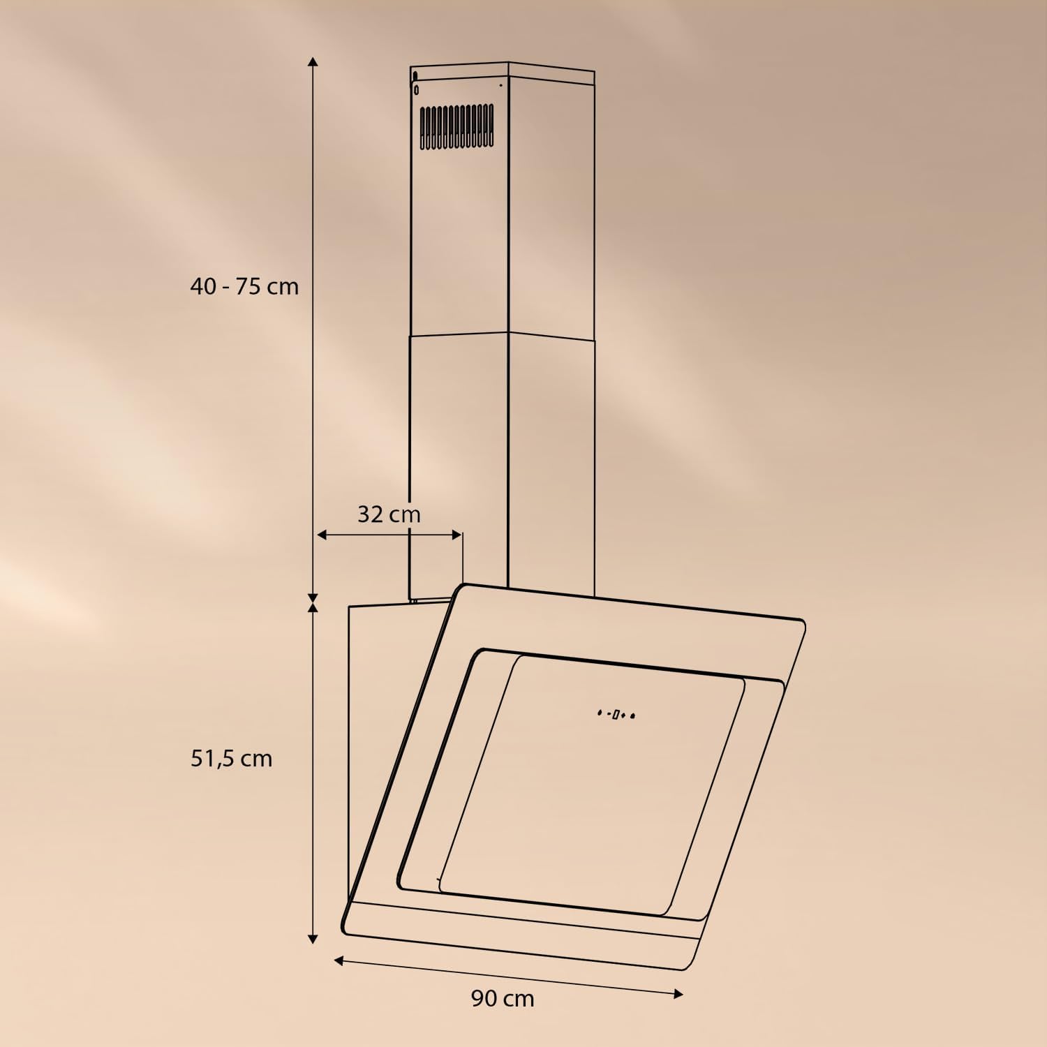Detalle de Klarstein 1004023 Aurora afzuigkap 90 cm met 563 m³/h, wifi en RGB-leds