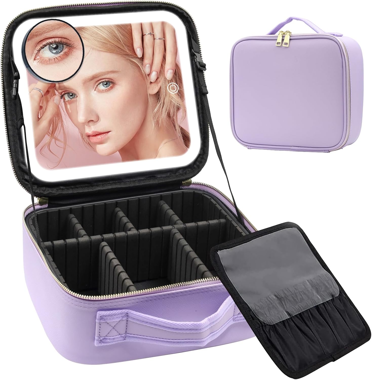 Detalle de Trousse de maquillage de voyage avec grand miroir magnétique amovible et éclairé – 3 couleurs et éclairage ajustable