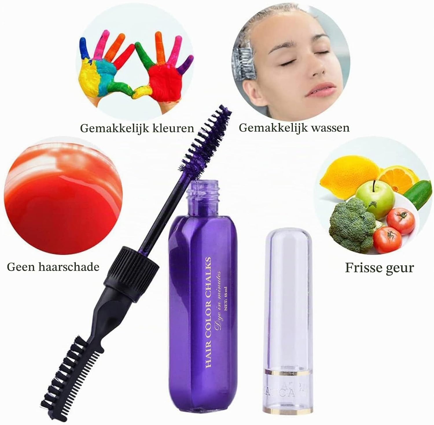 Thumbnail 2 de ROMYSE haarkrijt, 8 kleuren vloeibare uitwasbare haarverf, 15 ml per flesje