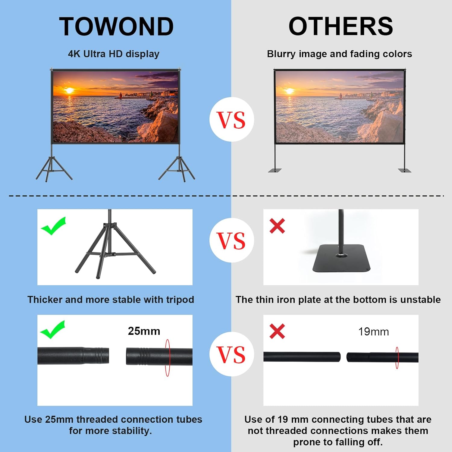 Thumbnail 3 de TOWOND Projector Screen with Stand (120-inch, 16:9) for Backyard Movie Nights