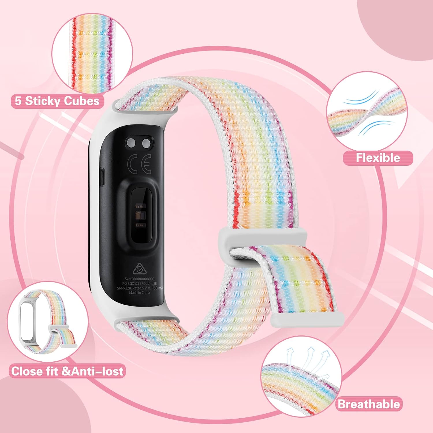 Detalle de TumpCez Solo Loop Nylon Strap for Samsung Galaxy Fit 2 – Adjustable, Skin‑Friendly Replacement Wristband