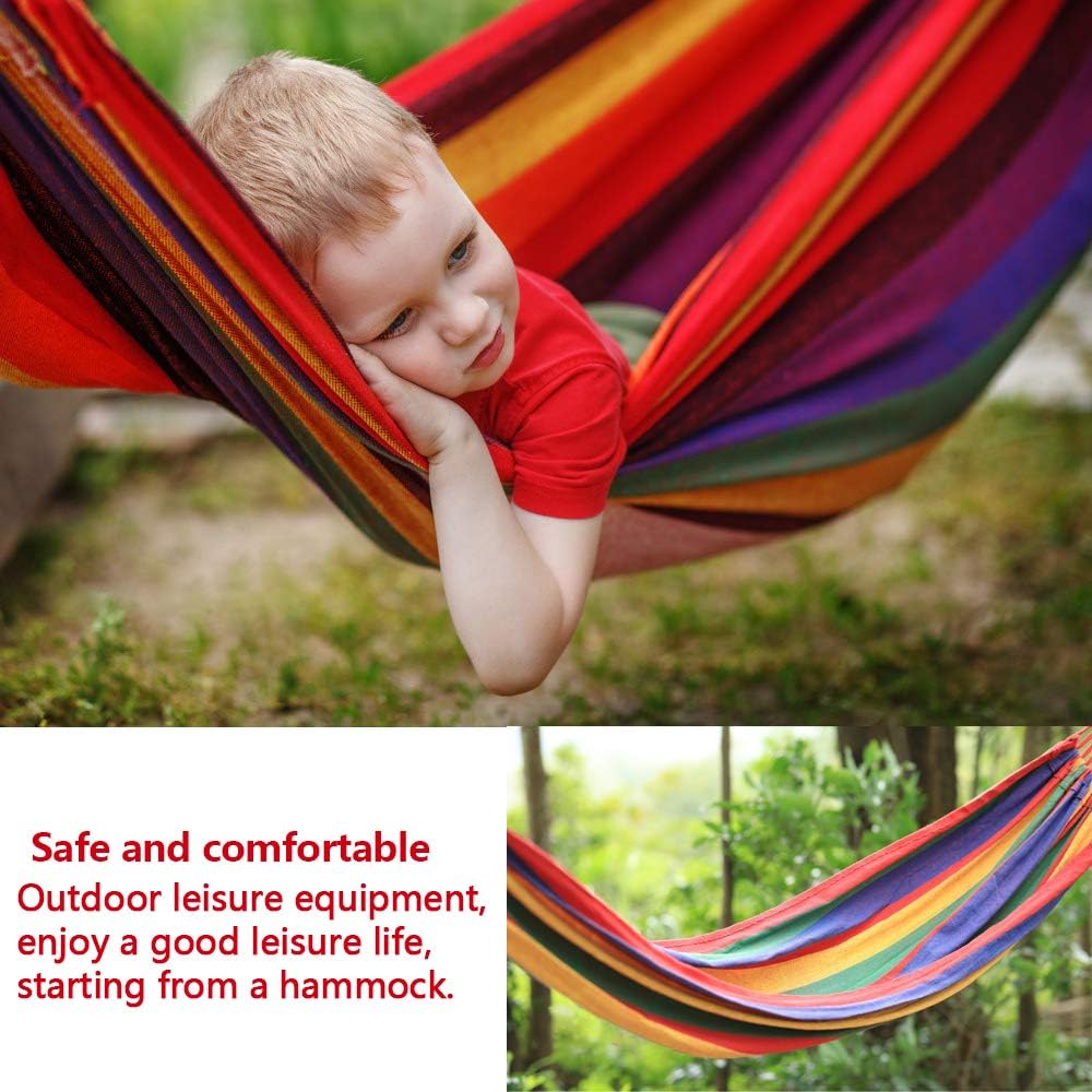 Detalle de FORYNXHWIN Cotton Hammock – 190x100cm Outdoor Single Hammock with Travel Bag