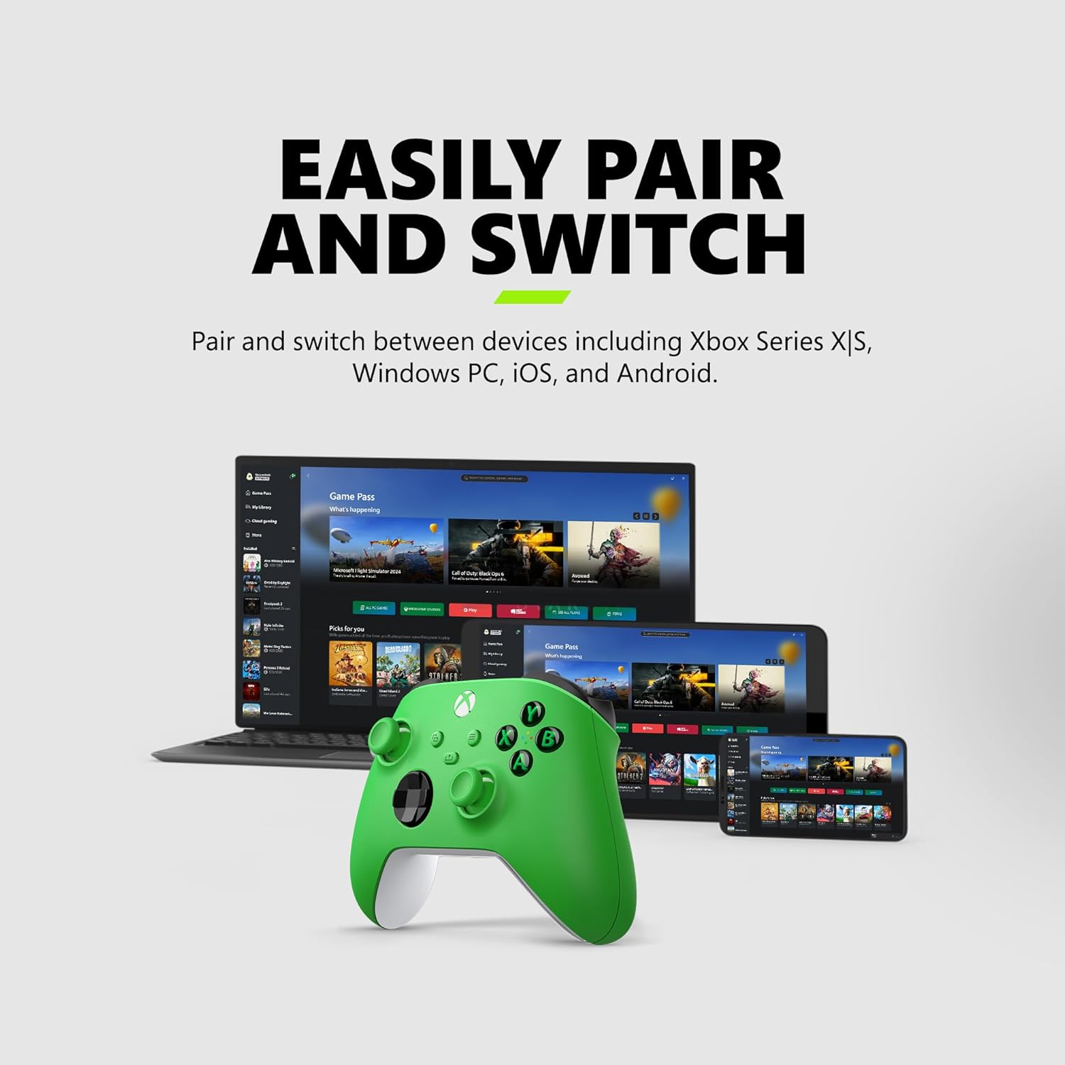 Thumbnail 5 de Xbox Wireless Gaming Controller (Velocity Green) for Console, PC & Android — Textured Grip, Bluetooth & USB-C