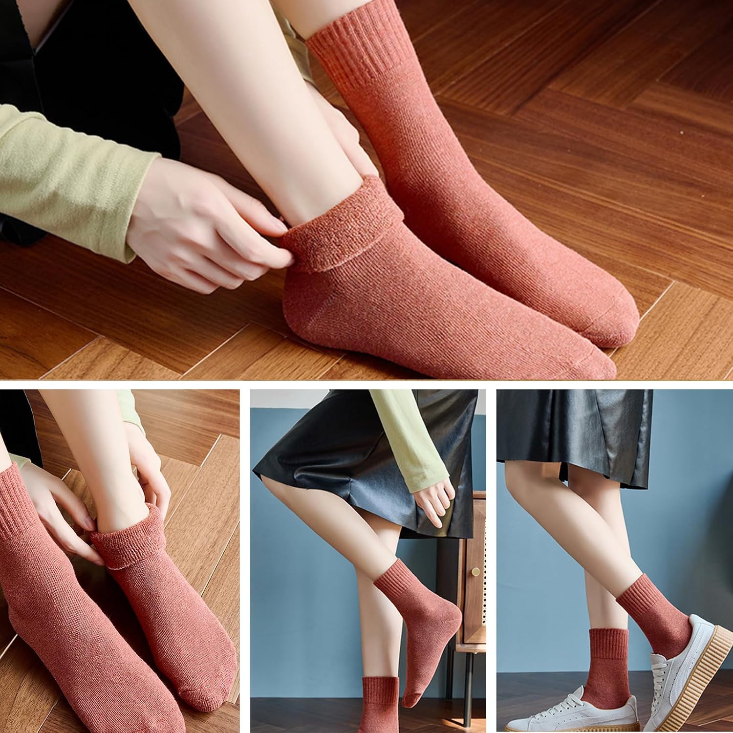 Detalle de VoJoPi Wool Socks for Women, 5 Pairs, Fuzzy Terry Lining, Size 5–10