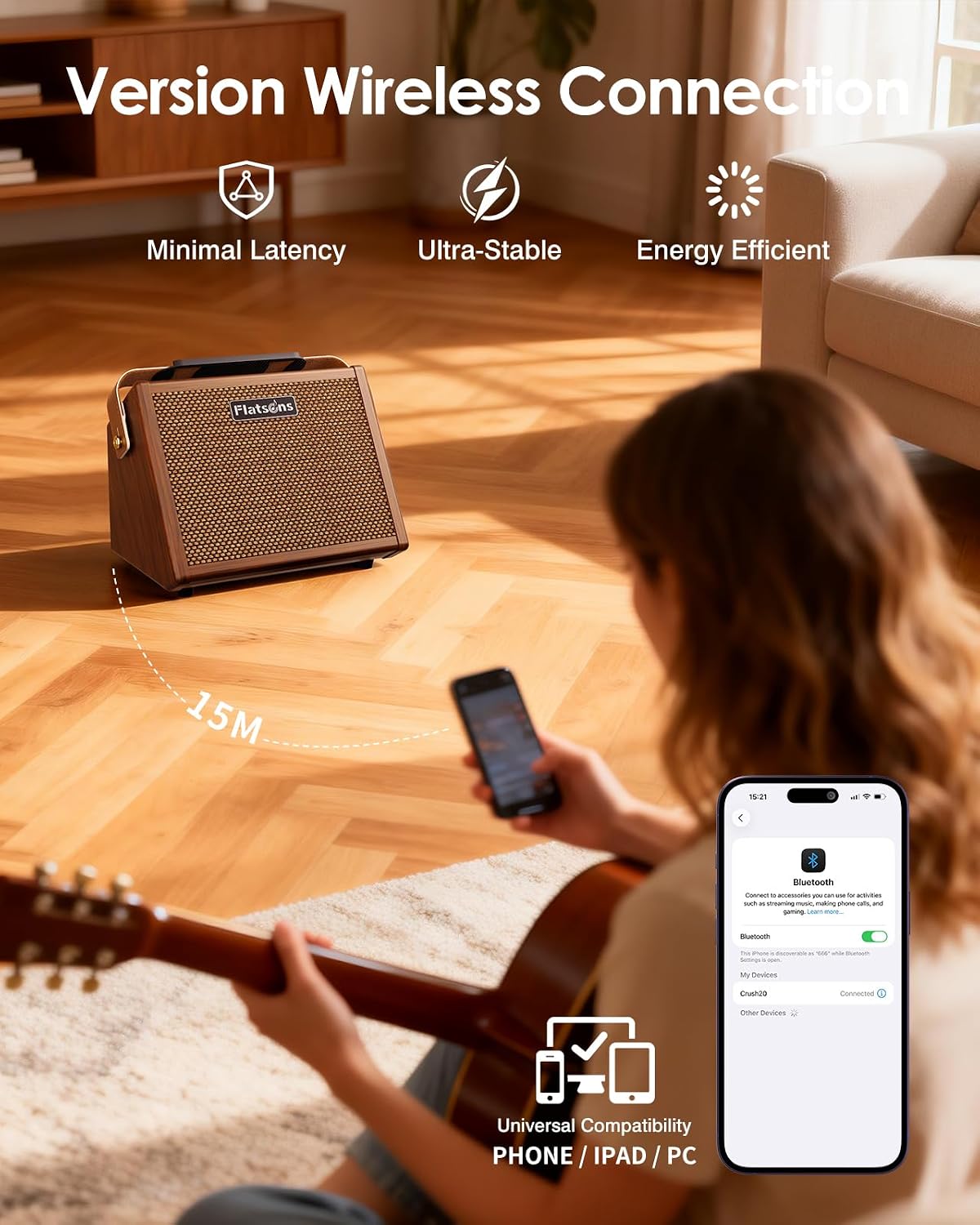 Detalle de Flatsons Crush20 20W Rechargeable Acoustic Guitar Amp with Dual Inputs