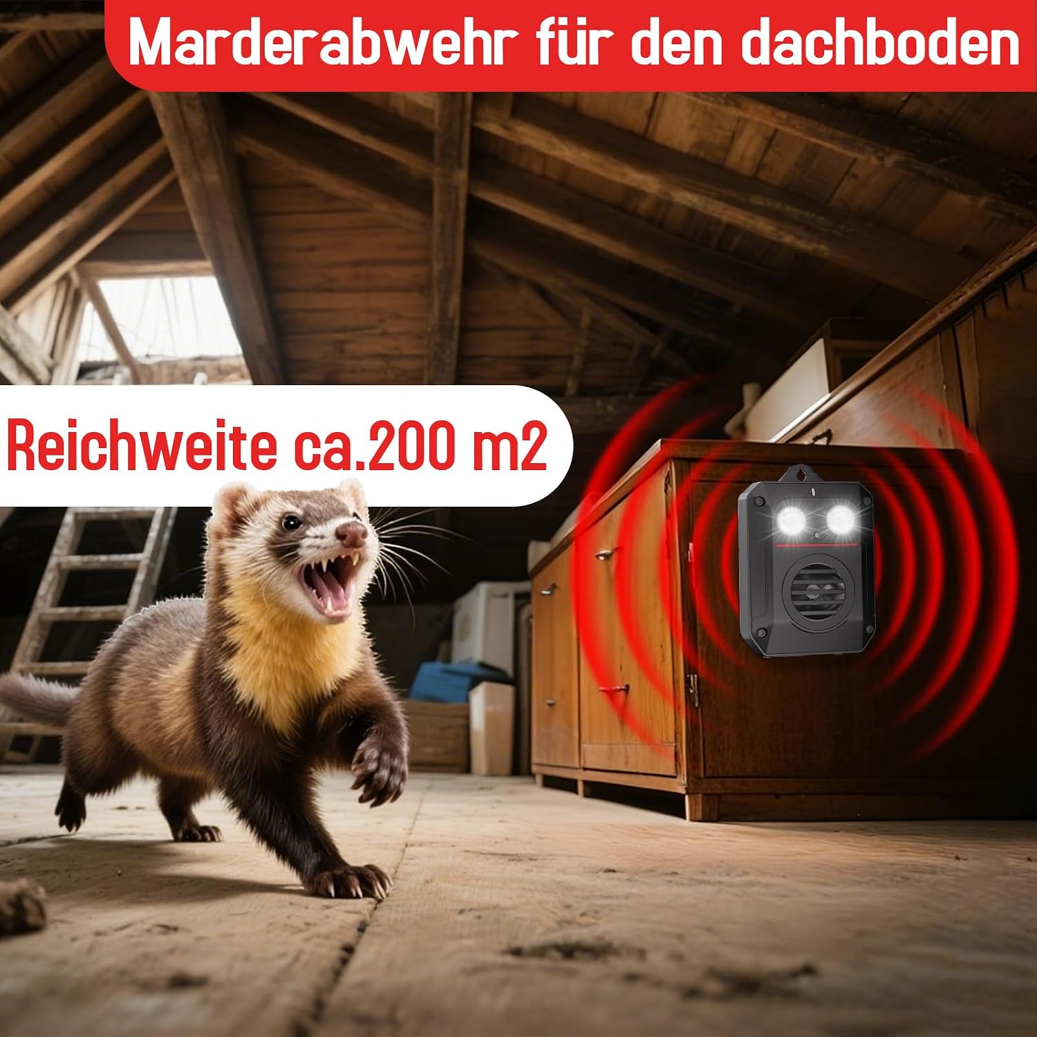 Thumbnail 6 de MEKEET Marderabwehr Auto – Ultraschall + Blitzlicht im Auto, Garten und Dachboden