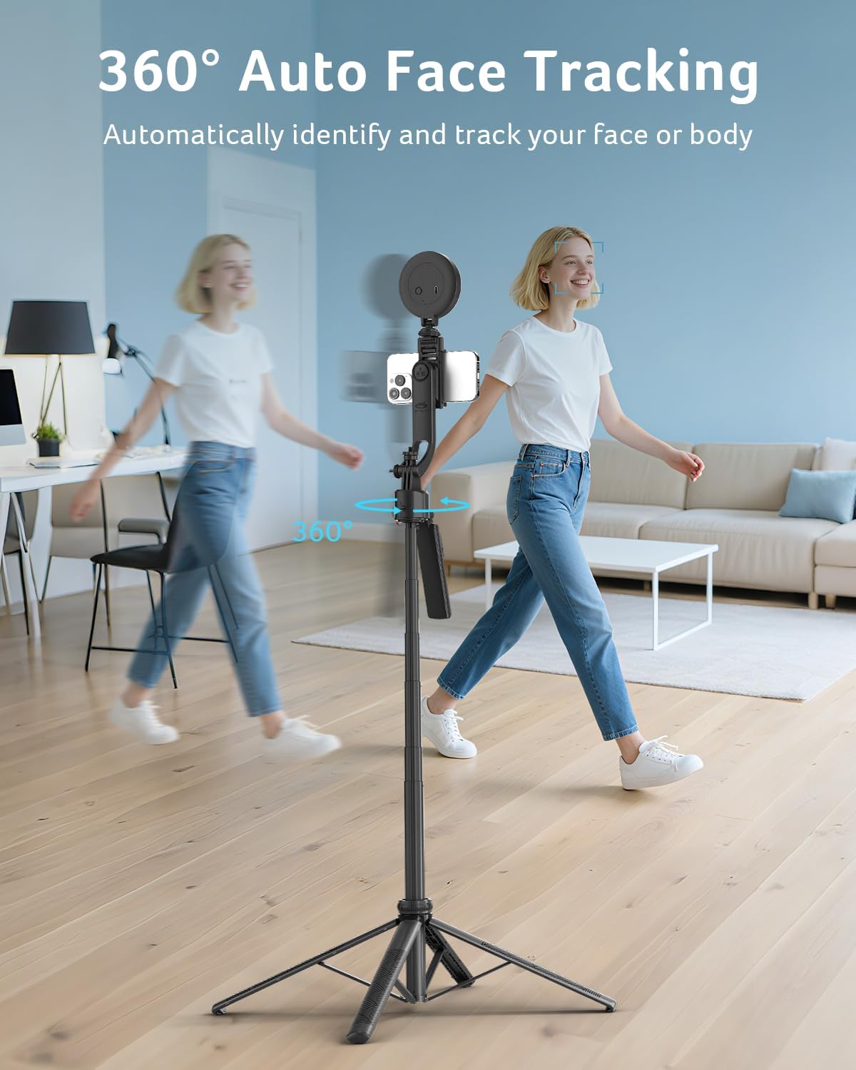 Thumbnail 1 de Acer Gadget Auto Face Tracking Tripod Selfie Stick (64.4 in) with Light & Remote for iPhone, Cell Phones, Android, and Cameras