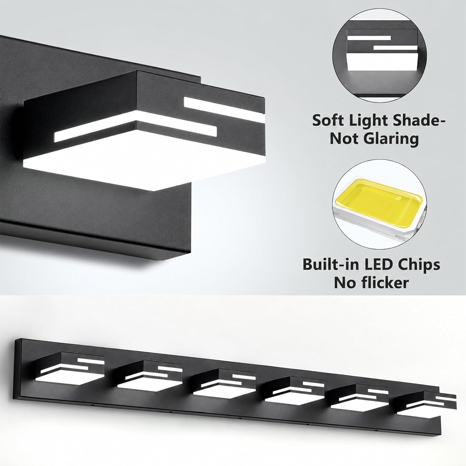 Thumbnail 4 de LKHF 9553 6-Light Bathroom Vanity Light, Dimmable Matte Black, 6000K
