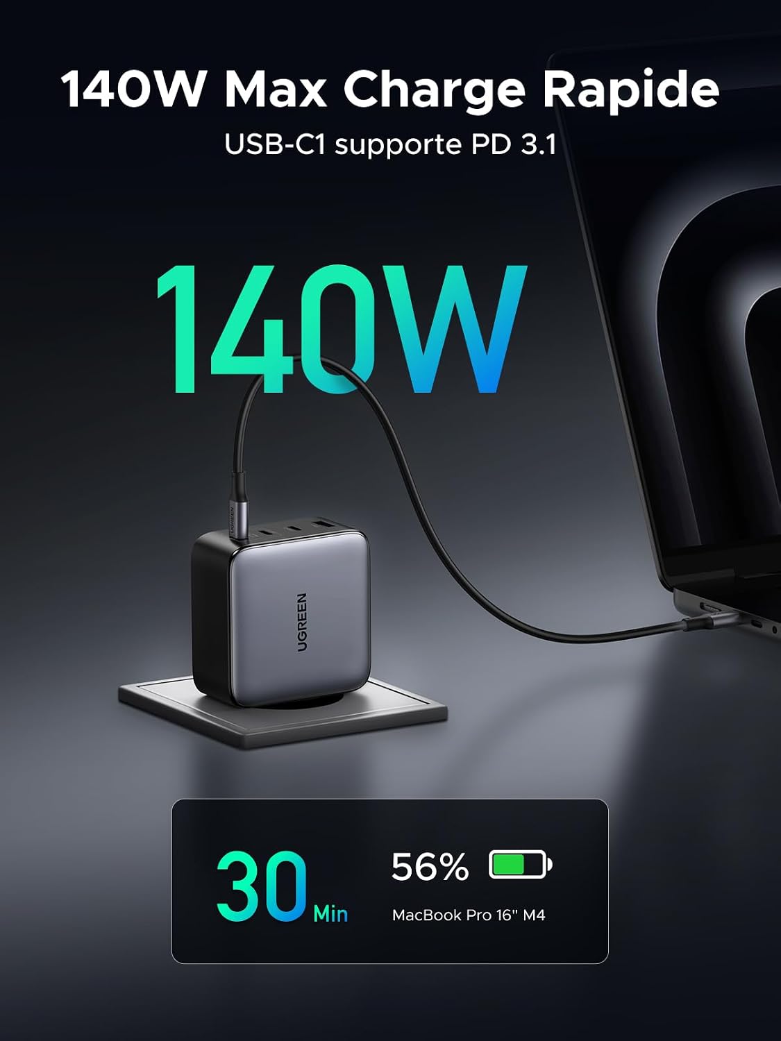 Detalle 2 de UGREEN Nexode 200W Chargeur USB C rapide 140W PD 3.1