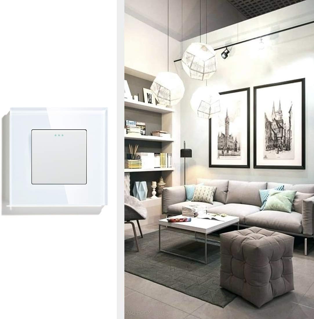 Detalle de BSEED Light Switch 1 Gang 1 Way – Glass Crystal, Screwless Wall Switch