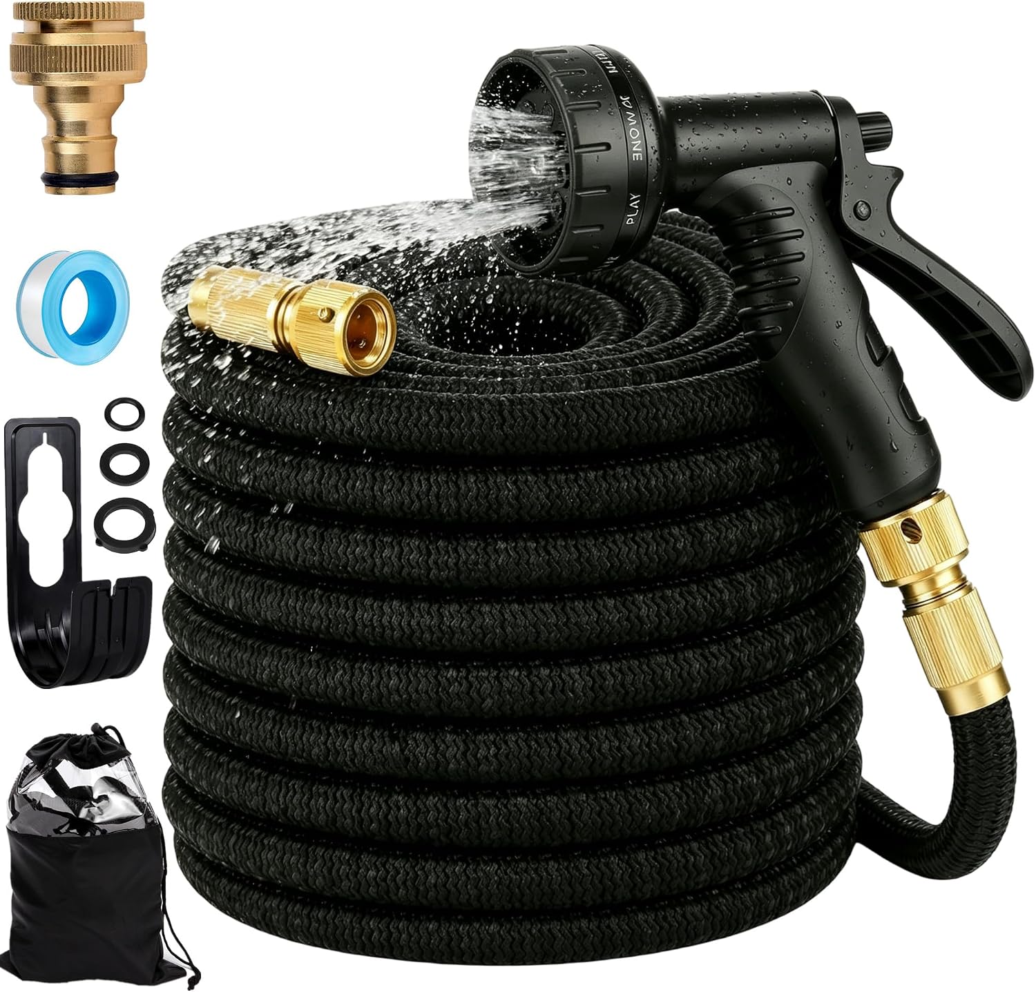 Detalle de Expandable Garden Hose 75ft with 3-Layer Latex Core, No-Kink Design and 10-Pattern Nozzle