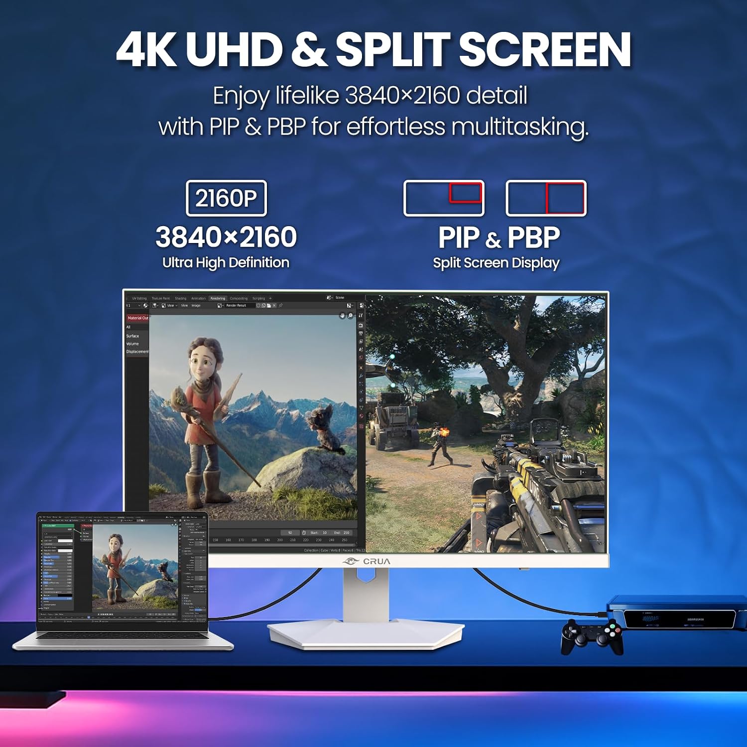 Detalle de CRUA 27" 4K Gaming Monitor with Dual-Mode 160Hz/320Hz, IPS, and Ergonomic Stand
