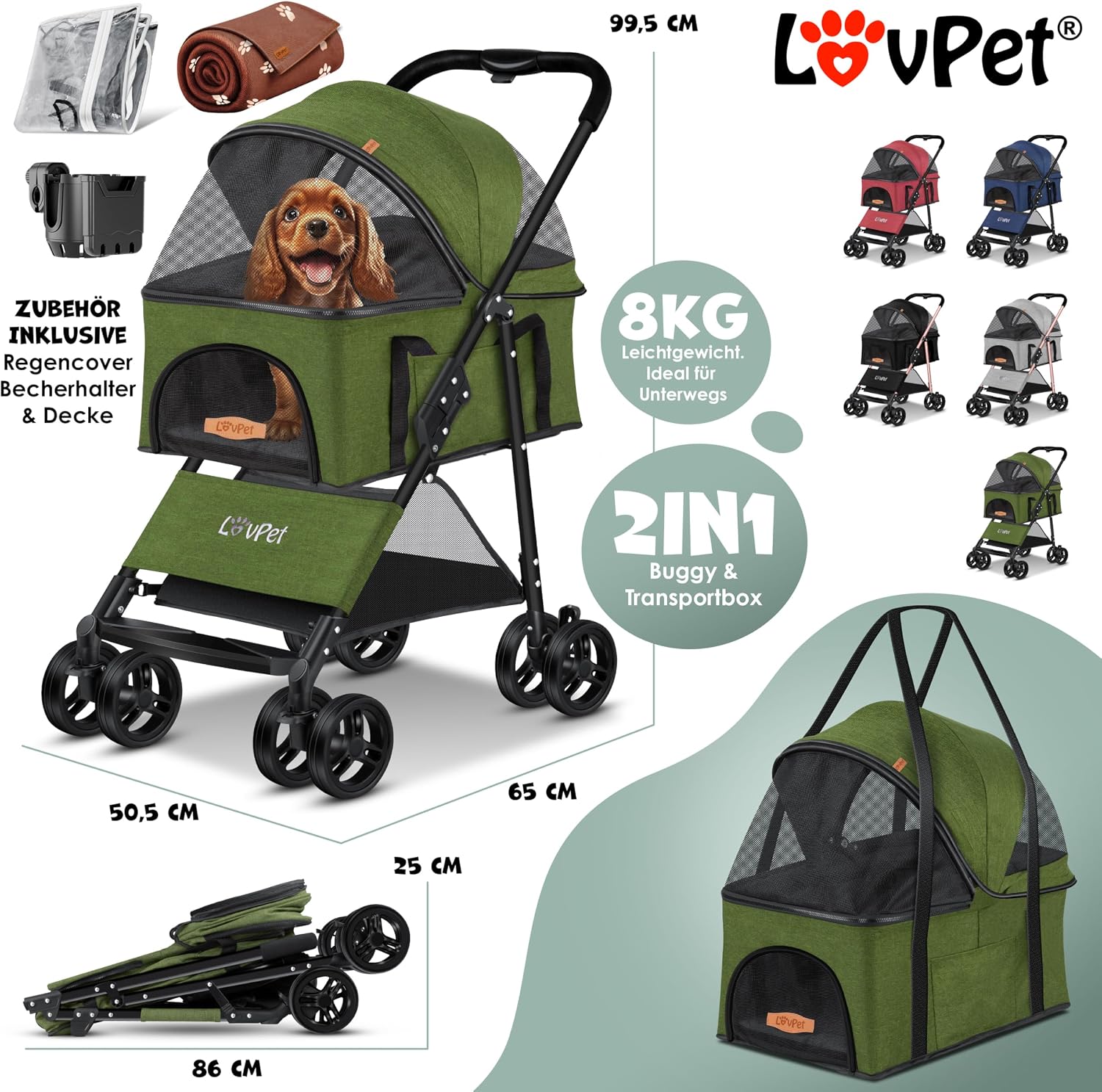 Thumbnail 6 de LOVPET 2in1 Hundebuggy: faltbar, transportabel und robust für Hunde bis 20 kg