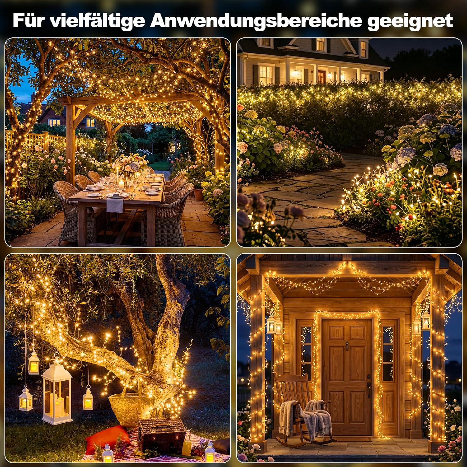 Thumbnail 4 de litogo Solar-Lichterkette Außen 12 m (2 Stück) mit 120 LEDs – 8 Modi, kupferdraht, IP44 wasserdicht