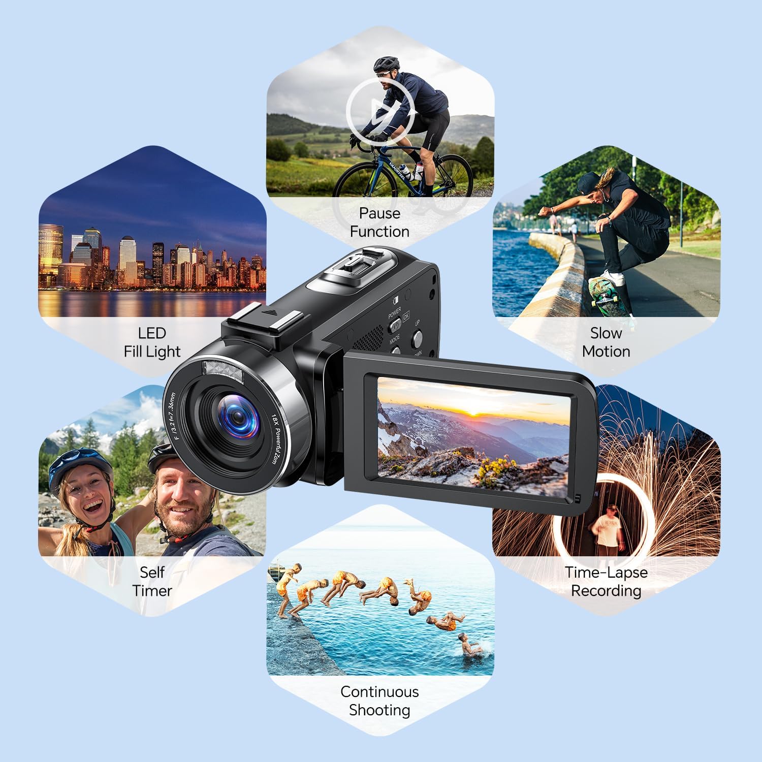 Detalle 2 de FIREFOTO 4K Video Camera Camcorder: 42MP Vlogging, 18X Zoom, 270° Screen, Webcam