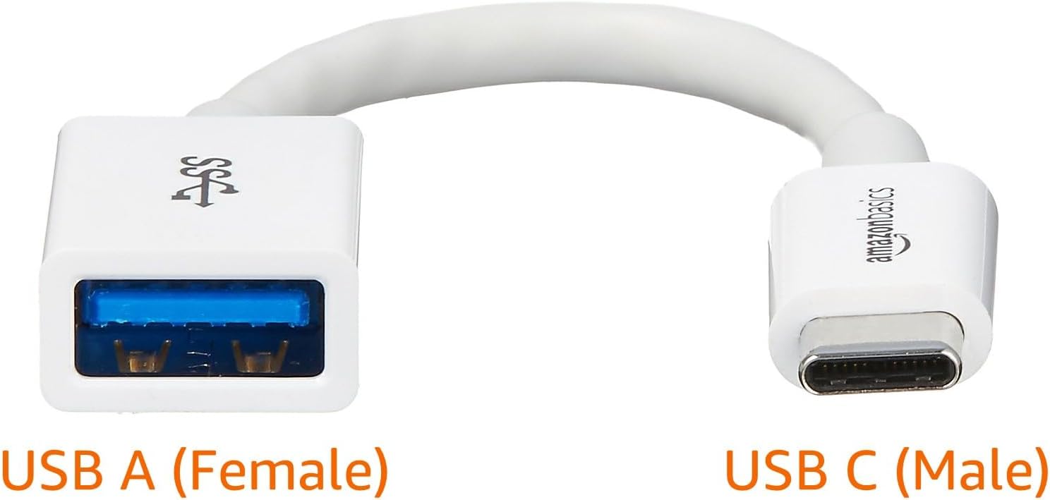 Detalle de Amazon Basics USB-C to USB-A 3.1 Gen1 Female Adapter Cable Converter (5Gbps) – 15W, USB-IF Certified