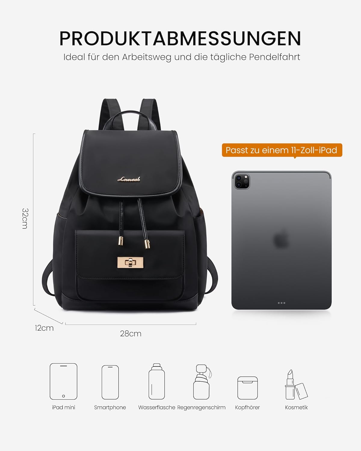 Detalle de LOVEVOOK Damen-Rucksack klein mit 11-Zoll-Fach und seitlicher Wasserflaschentasche – beige-grün