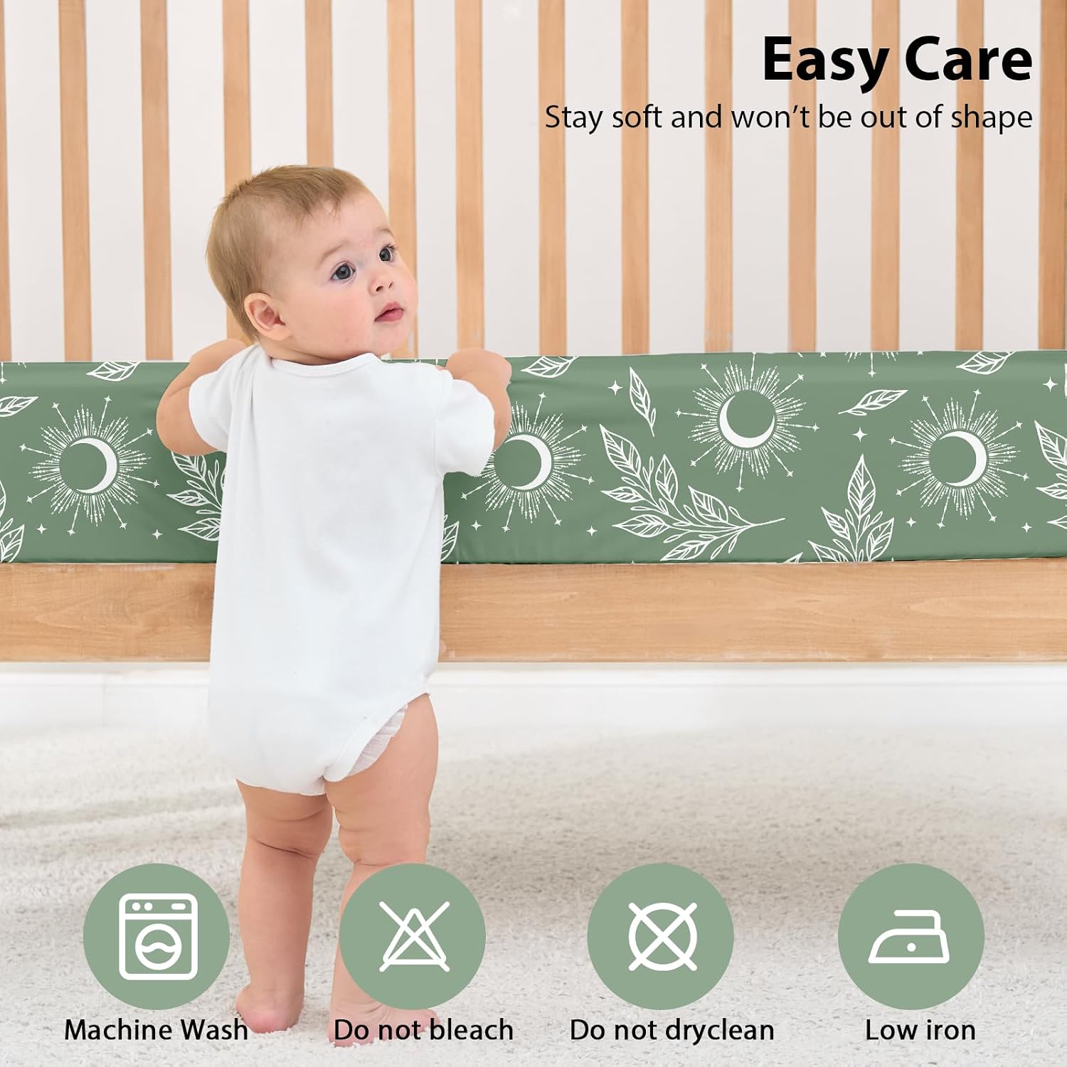Thumbnail 6 de FIEMOL 3-Pack Fitted Baby Crib Sheets – Green Starry Sky, 52” x 28” (Standard Crib/Toddler Mattress)