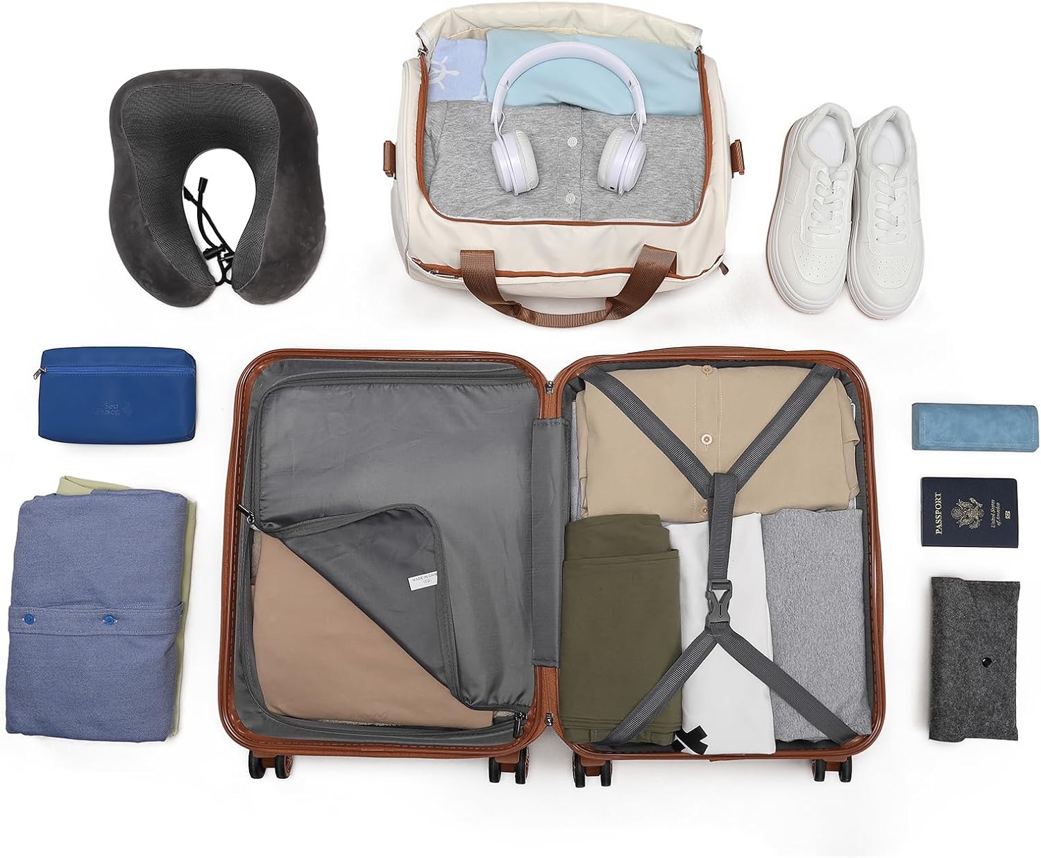 Thumbnail 4 de Kono 2-Piece Lightweight Luggage Set (Cream White) – 52x38x21cm ABS+PC Hard Shell + Ryanair Cabin Bag
