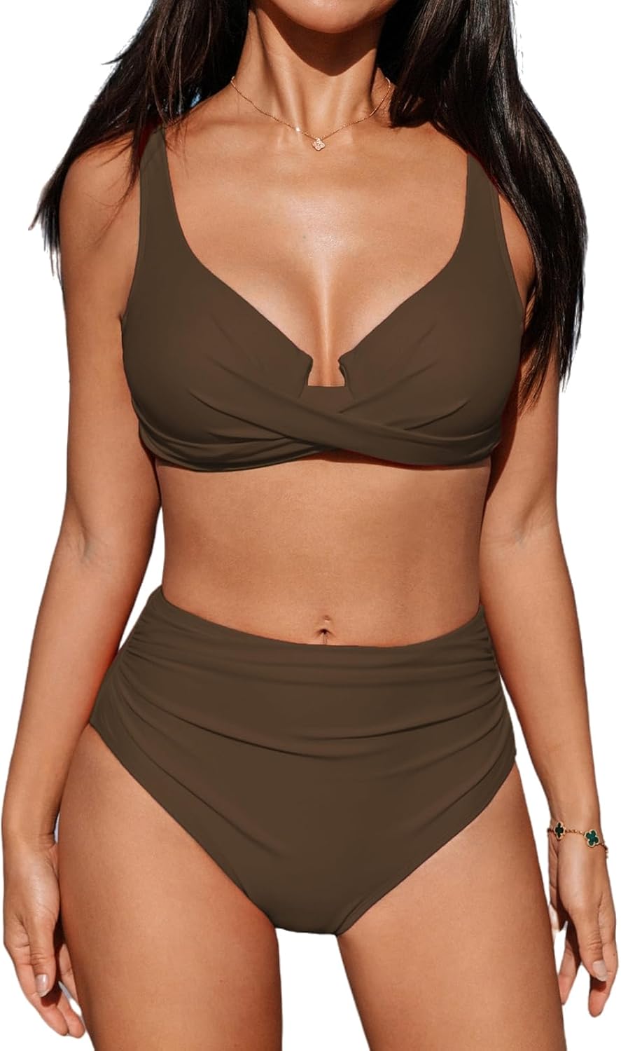Detalle de CUPSHE Women's Bikini Sets: High Waisted, Underwired Two-Piece Swimsuit with Ruched Bottom and Adjustable Straps