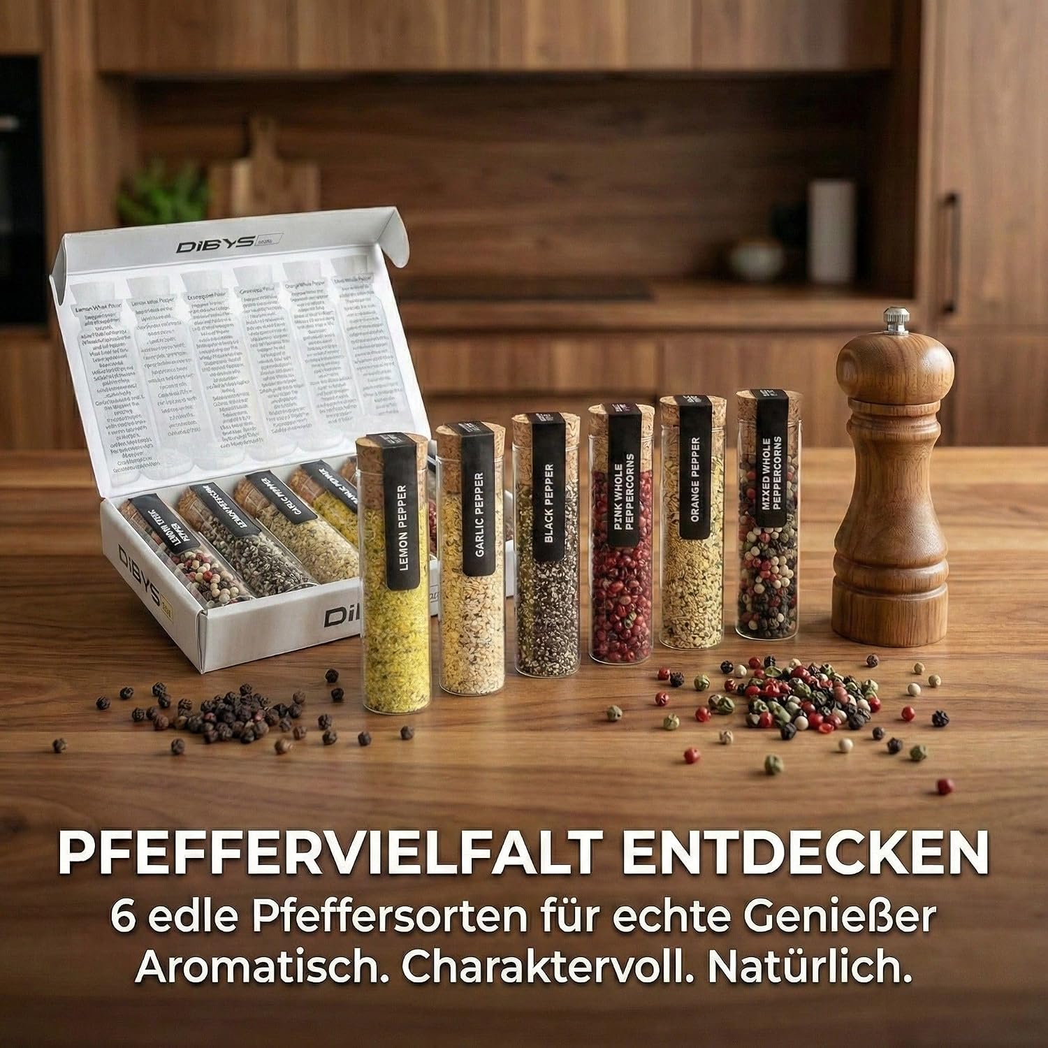Thumbnail 4 de DIBYS Pfeffer Gewürze Set 6x – Geschenkset Pfeffer-Variationen im Reagenzglas