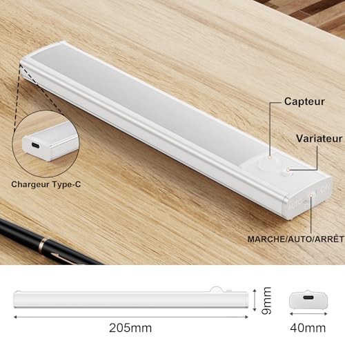 Detalle 2 de daphomeu 5 Pièce Lampe LED Rechargeable – Éclairage sous-meuble magnétique, détecteur de mouvement, 42 LEDs