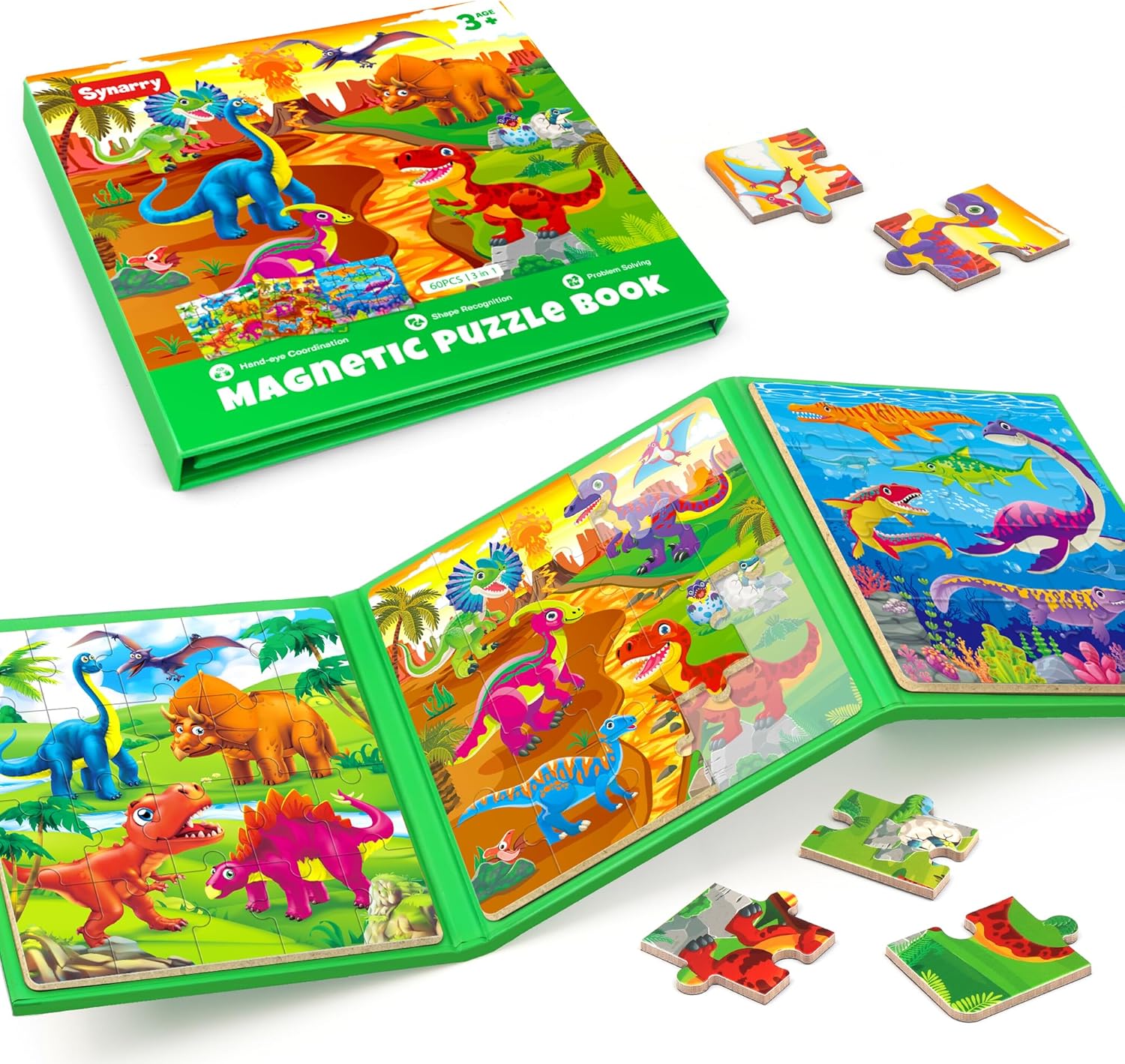 Detalle de SYNARRY Magnetic Dinosaur Puzzle, 20-Piece Foldable Travel Toy