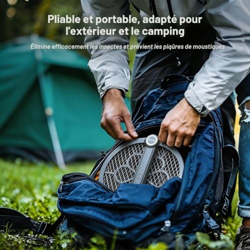 Detalle de GLÜCKLUZ Raquette Tue-Moustiques 2 en 1: Anti-Mug UV et Lampe, USB-C, 1800mAh