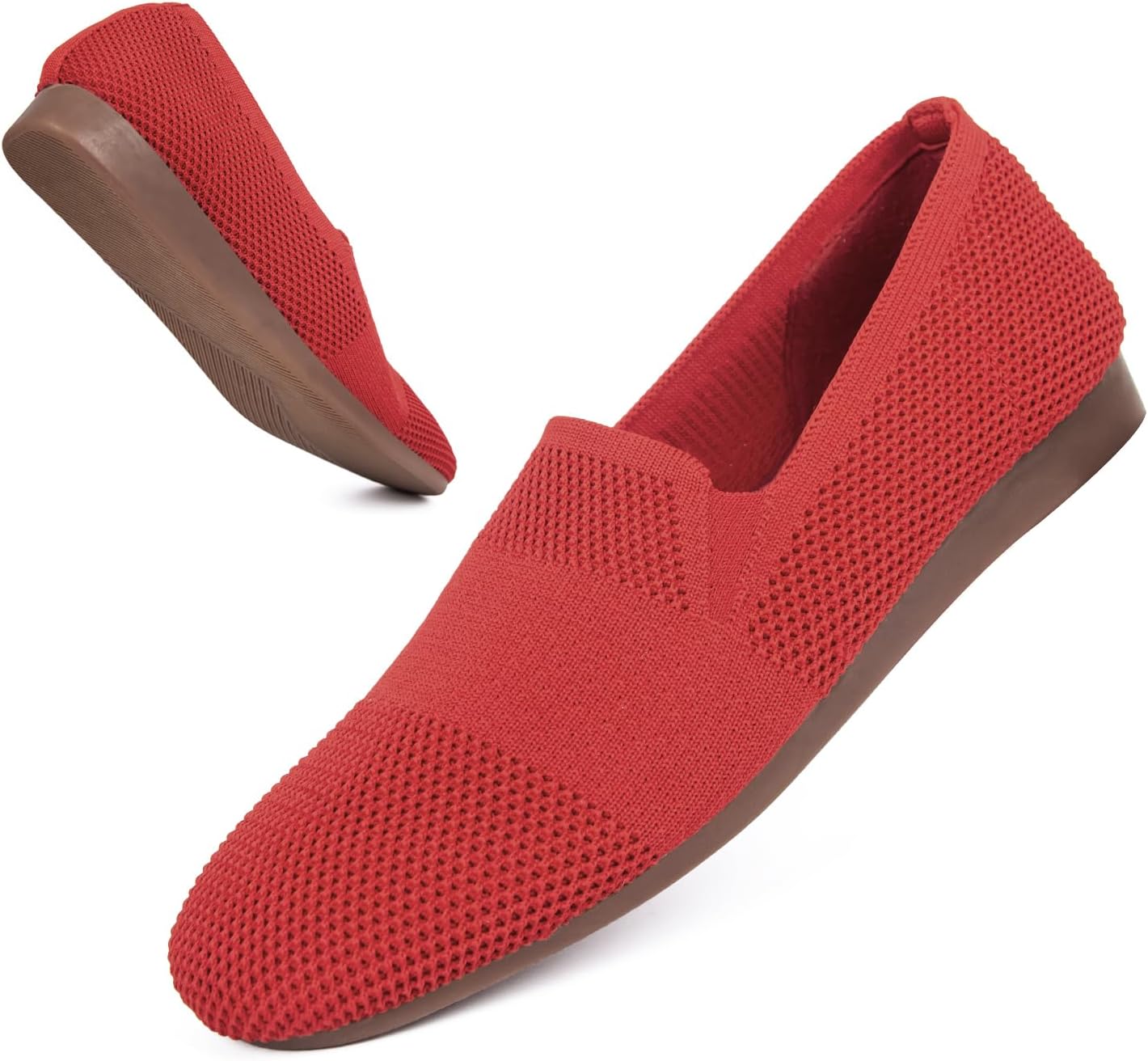 Detalle de Puxowe Damen Ballerina Slip-On Strick Kleid Flache Schuhe – bequeme Ballerinas mit runder Zehe