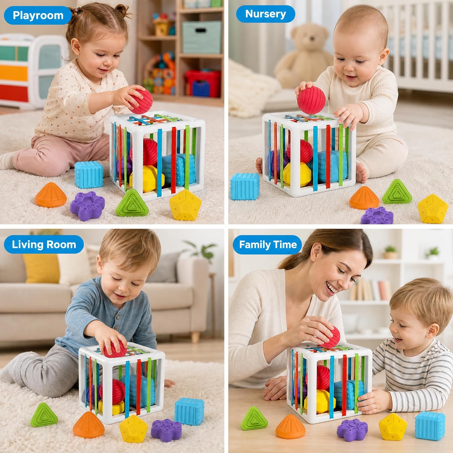 Detalle 1 de BLCXTOYZ XB6601 Montessori Shape Sorter Activity Cube, 6-Piece Sensory Toy