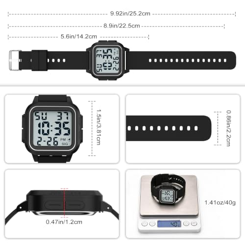 Thumbnail 7 de DTKID Adult Digital Watch, Square — 50M Waterproof, Easy Read, Black