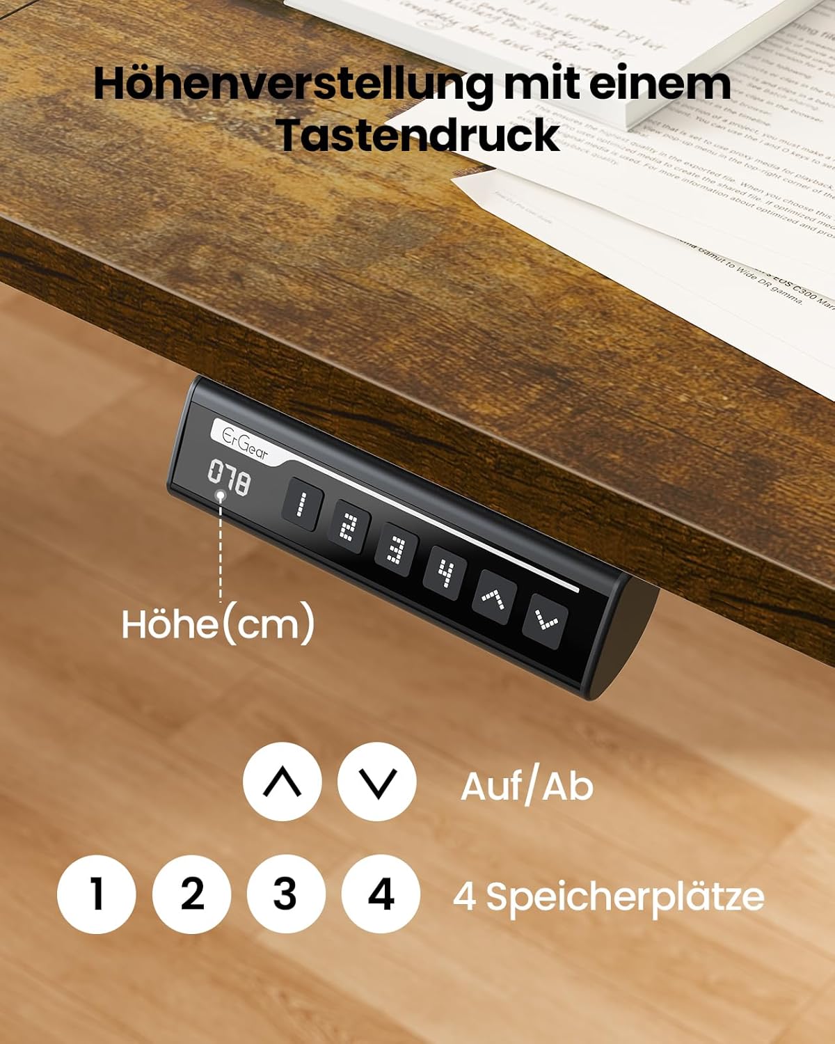 Detalle de ErGear Elektrisch höhenverstellbarer Schreibtisch 120x60 cm mit 4 Speicherfunktionen