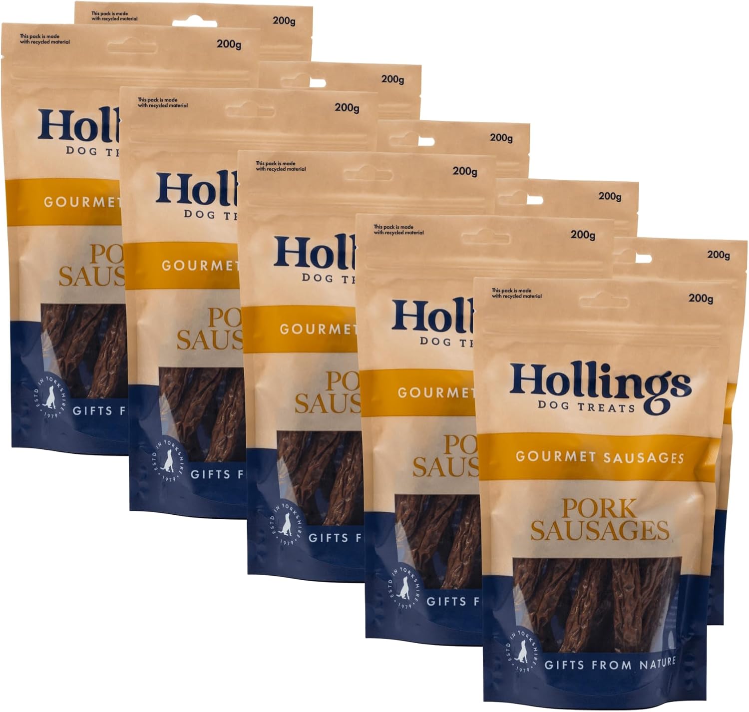 Detalle de Hollings Pork Sausages Dog Treats – 200g (Pack of 10), 100% Natural, Gluten Free air-dried chews