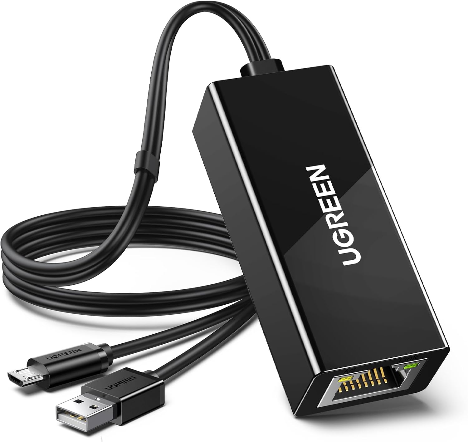 Detalle de UGREEN Micro USB Ethernet Adapter for Fire TV Stick and Chromecast (RJ45, 10/100 Mbps, 1m Power Cable)