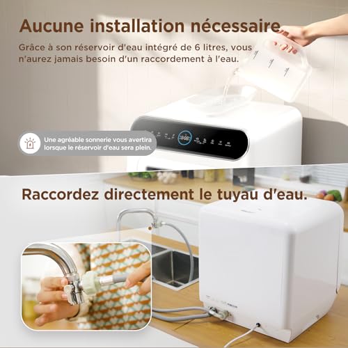 Detalle de COMFEE’ MFD42S110W-IT Mini Lave-vaisselle de Table – 3 Couverts, 7 Programmes