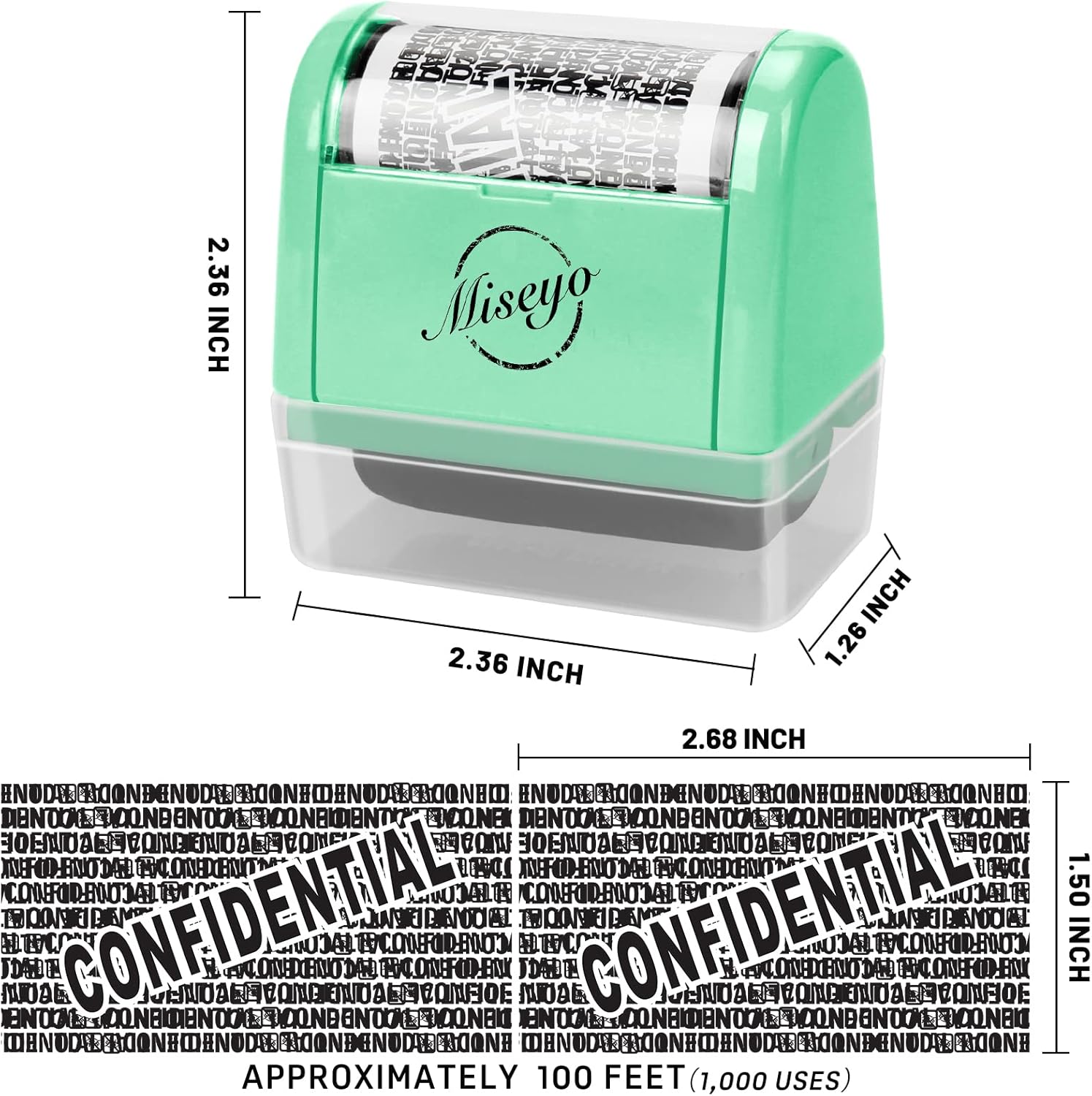 Thumbnail 2 de Miseyo Identity Theft Protection Roller Stamp Set (Mint Green) with 6 Refill Ink