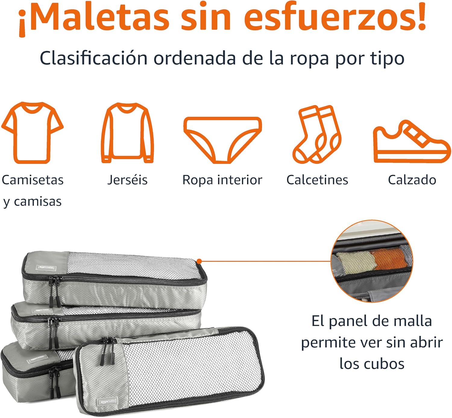 Thumbnail 1 de Amazon Basics - Organizador de Viaje con Cremallera, Set de 4 Bolsas ✈