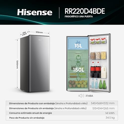 Detalle 2 de Hisense RR220D4BDE: Frigorífico 1 Puerta 165 L, Inox, con Cycle Defrost