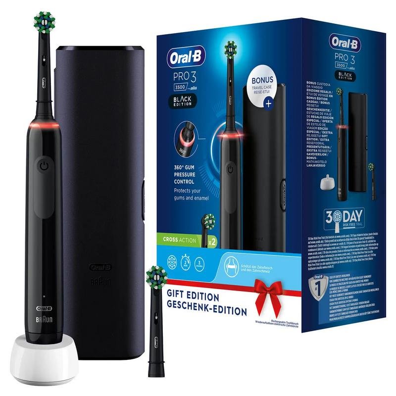 Detalle de Oral-B Pro 3 3500: cepillo de dientes eléctrico negro con estuche