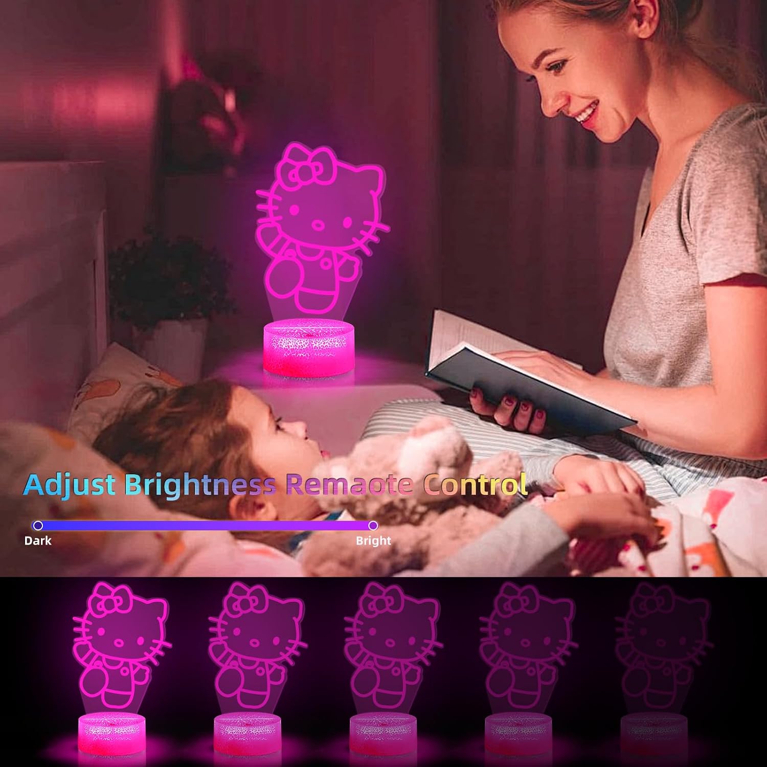 Detalle 2 de ZTZK Kitty Lampe 3D Nachtlicht mit 16 Farben 🛋