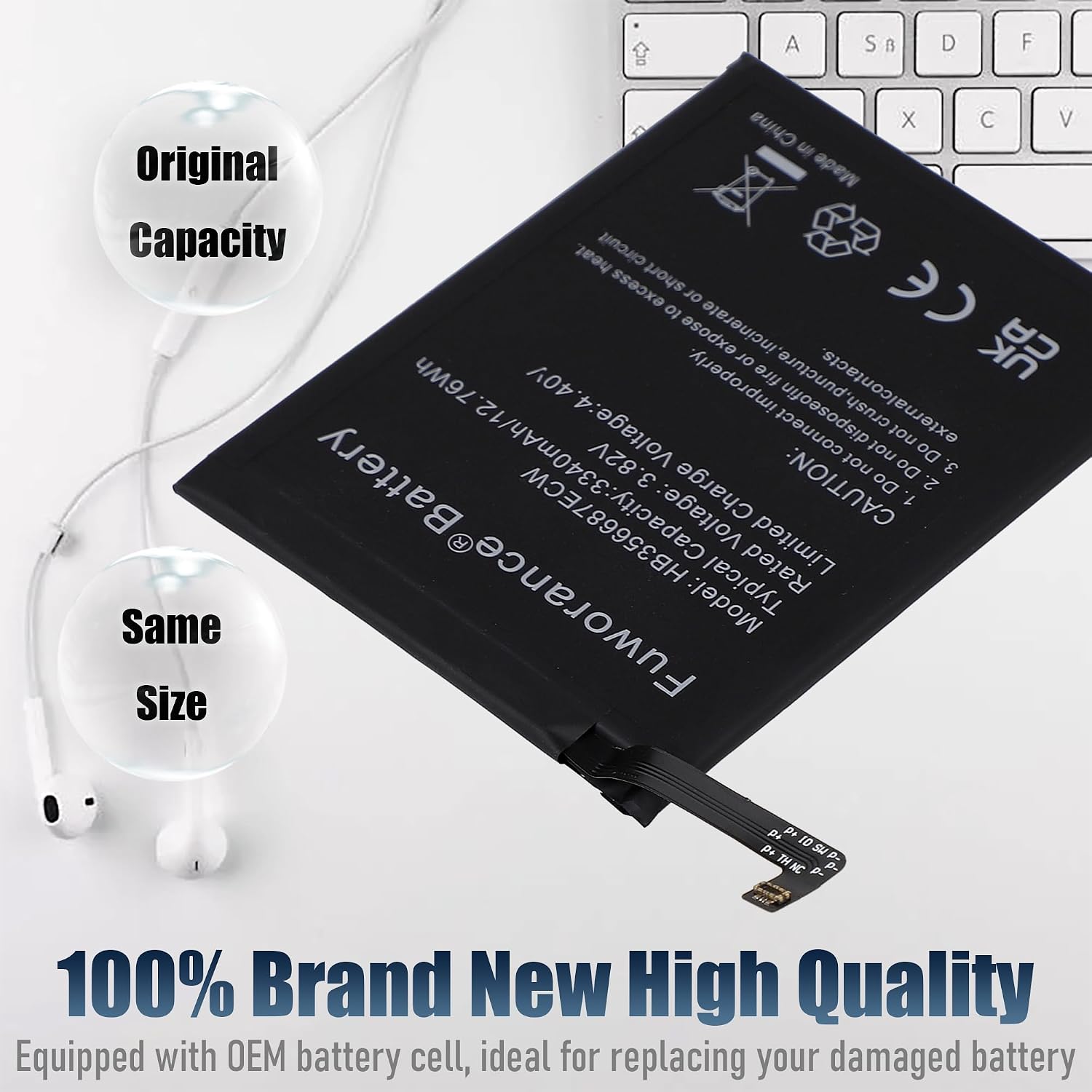 Detalle de Fuworance HB356687ECW Replacement Battery for Huawei/Honor/Nova Series (3340mAh, 3.82V, 12.76Wh)